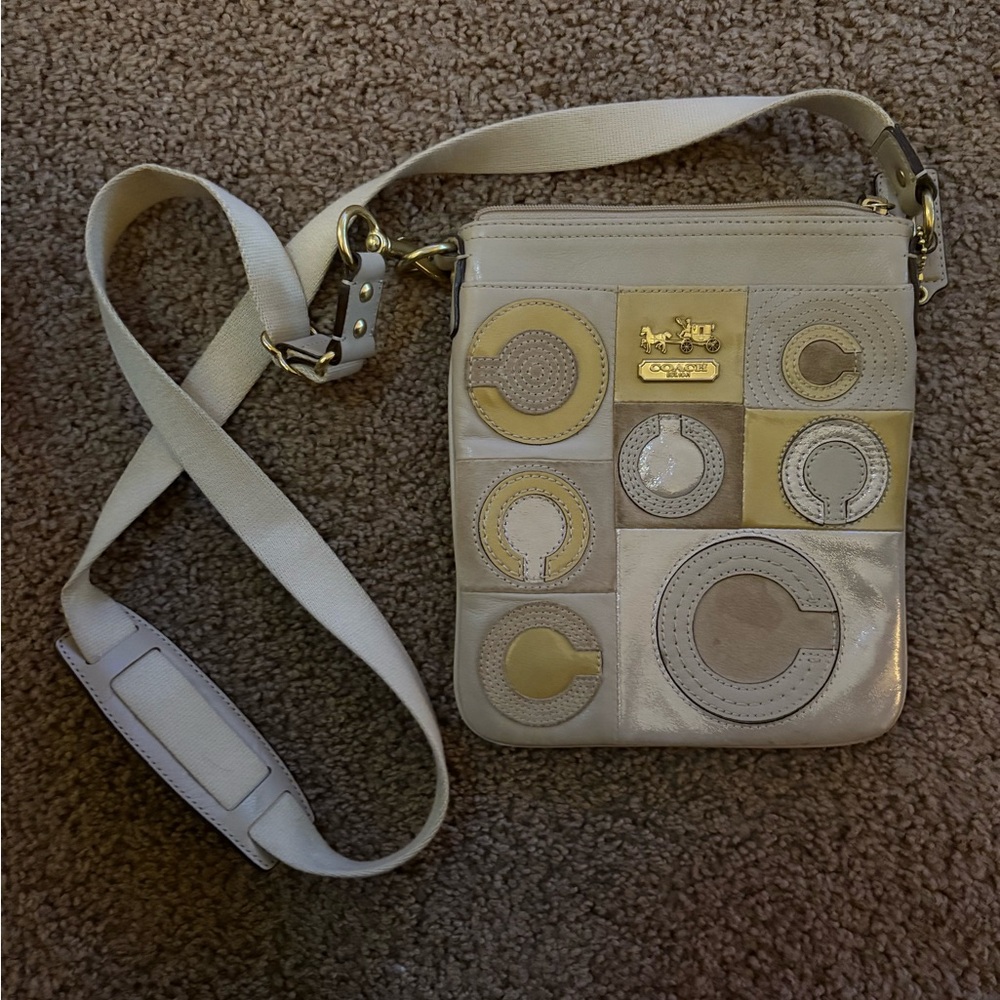 Coach Cream and Gold Patchwork Crossbody Bag